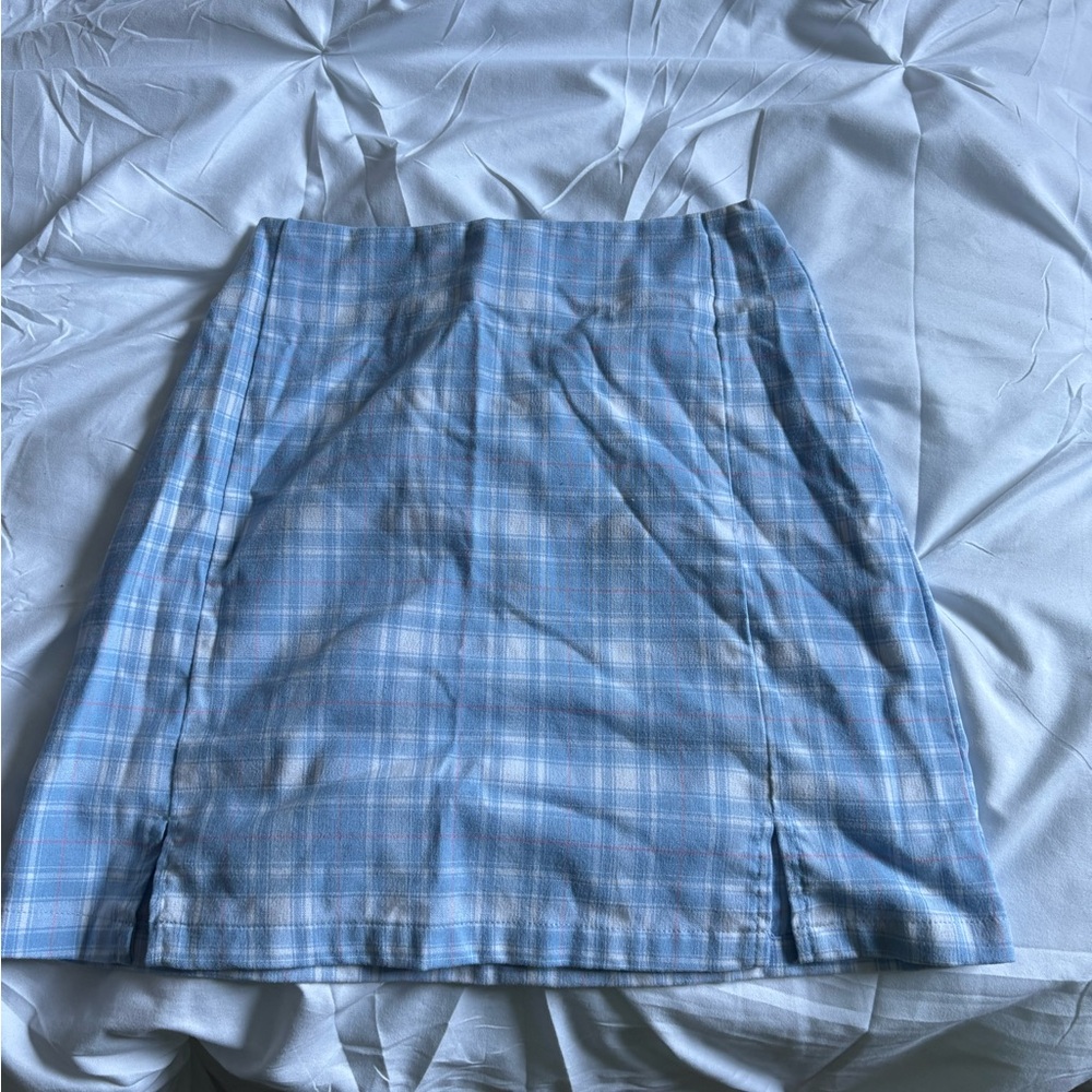 John Galt Light Blue Plaid Mini Skirt